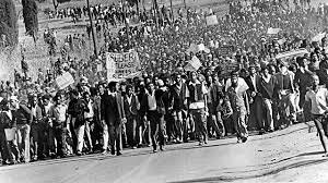 Soweto uprisings in South Africa protests the majority tyranny laws that prevented black students from getting an education in their preferred language