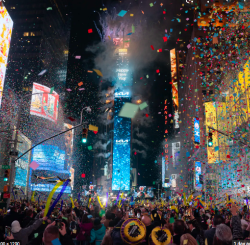 Happy New Year! The balls drops, and there is more of a crowd than last year.