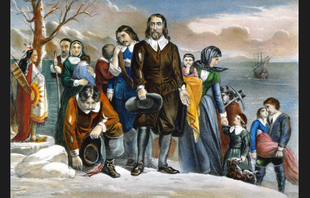 Pilgrims from England found an English Colony in Plymouth, Massachusetts.