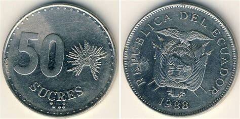 Aparecimiento de las monedas de 5, 10, 20 y 50  sucres