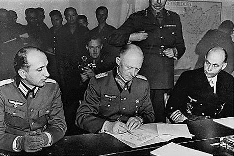 Axis powers surrender (Germany, Japan, and Italy) they happen on different dates.