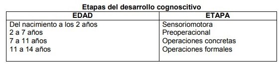 Etapas del desarrollo cognoscitivo