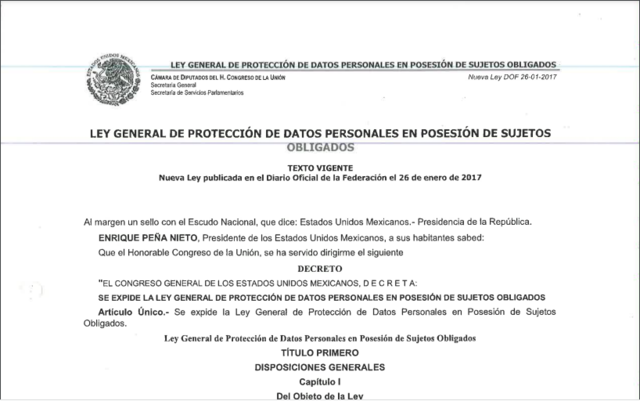 Ley General de Protección de Datos Personales en posesión de Sujetos Obligados.