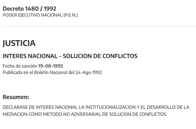 ARGENTINA -  DECRETO 1480/1992