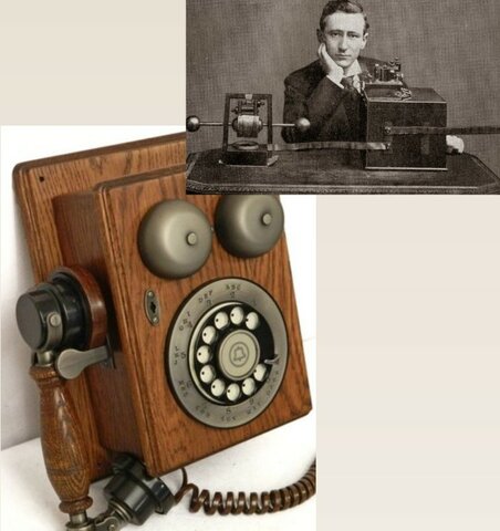 Teléfono de disco, radio y su patente.
