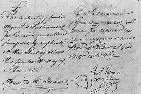 Santa Anna accedió a firmar dos Tratados de Velasco