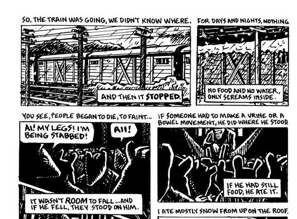 Vladek and other Jews are held in train cars