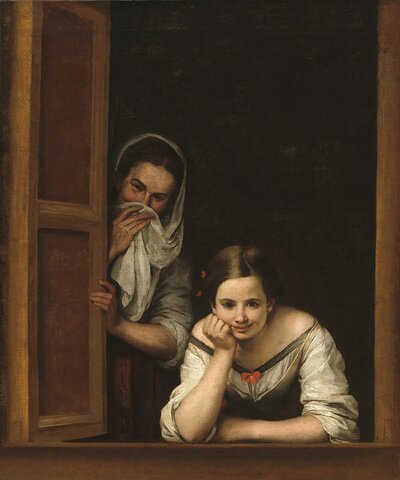 Murillo pinta Dues dones ala finestra.