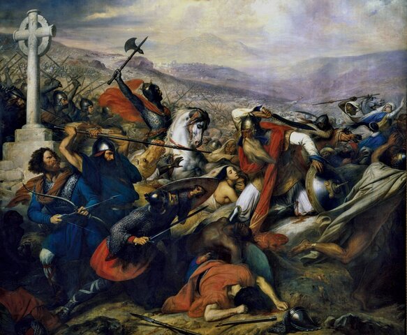 Charles defeats Muslim Raiders from Spain at battle of Tours