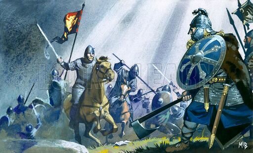 The battle of Tias Tings with Normans and Anglo-Saxons fighting