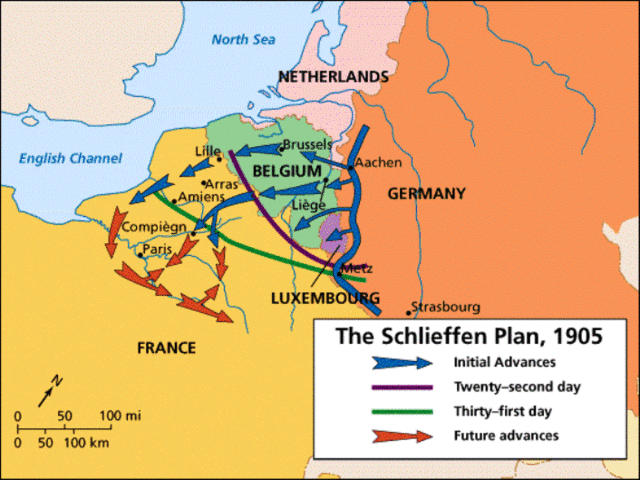 Ofensiva alemana en Bélgica hasta Verdún. Inicio del Plan Schlieffen