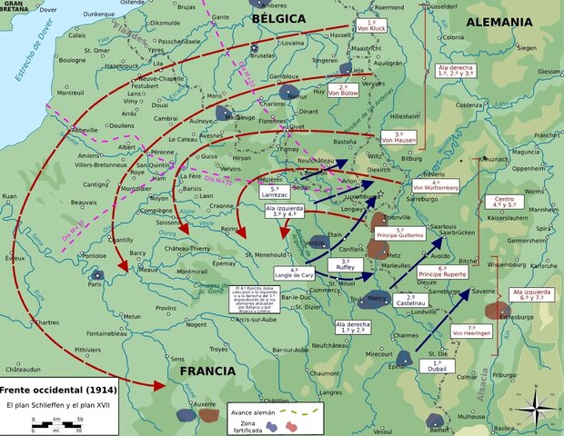 Ofensiva alemana en Bélgica hasta Verdún. Inicio del Plan Schlieffen