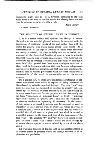 Published “The Function of General Laws in History"