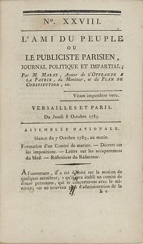 Nel settembre 1789 inizia ad essere pubblicato l'Ami du peuple