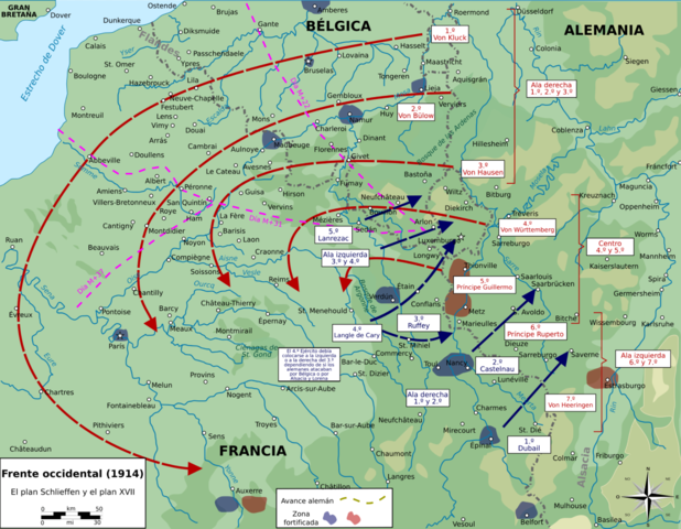 Ofensiva alemana en Bélgica hasta Verdún. Inicio del Plan Schlieffen