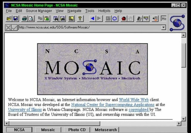 Se crea el navegador Mosaic y populariza el poder navegar en la web