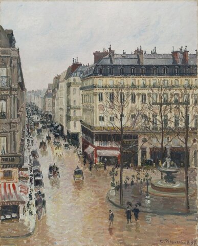 "Rue Saint-Honoré por la tarde" por Camille Pissarro