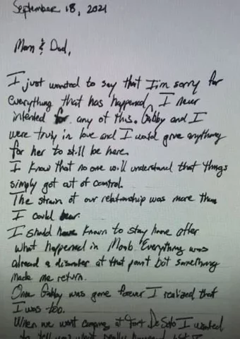 Brian Laundrie's Suicide Note