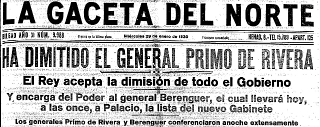 Primo de Riveraren dimisioa