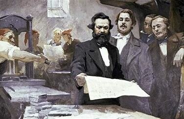 Marx i Engels en la redacción de la nueva gaceta renana