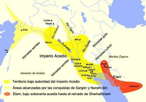 Máxima extensión del imperio Acadio con Naram Sim