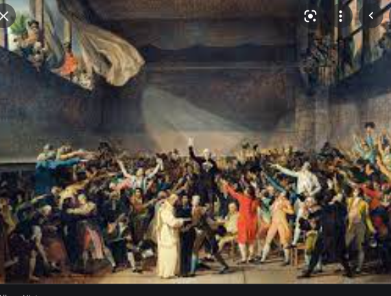 The Tennis Court Oath taken by the National Assembly.