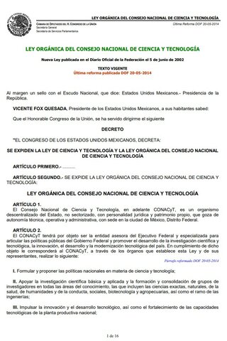 Promulgación de la Nueva Ley Orgánica del CONACYT.