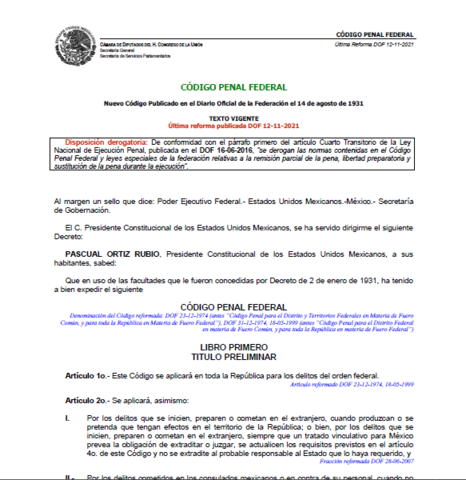 Código Penal Federal (vigente)