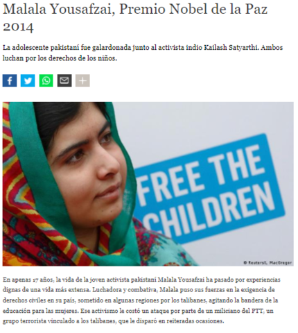MALALA YOUSAFZAI, PREMIO NOBEL DE LA PAZ 2014