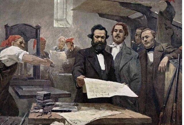 Marx y Engels en la redacción de la nueva gaceta renana