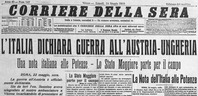 L'Italia dichiara guerra all'Austria-Ungheria