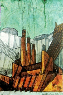 ANTONIO SANT'ELIA - Disegno di una centrale elettrica