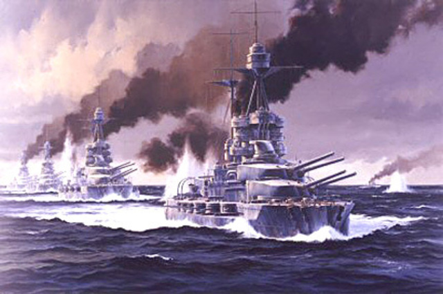 British and German fleet fight in the Battle of Jutland