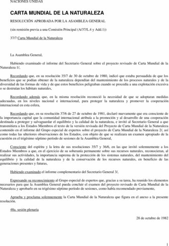CARTA MUNDIAL DE LA ONU PARA LA NATURALEZA.