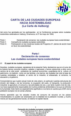 PRIMERA CONFERENCIA DE CIUDADES EUROPEAS SOSTENIBLES. AALBORG (DINA-MARCA).