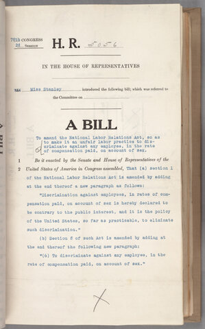 House Resolution 5056 Prohibits Discrimination in Pay on Account of Sex
