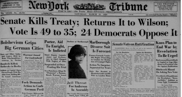 US rejects League of Nations membership