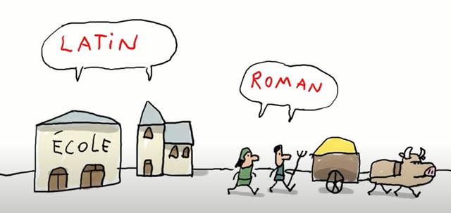À les écoles se parle latin et le poble parle roman