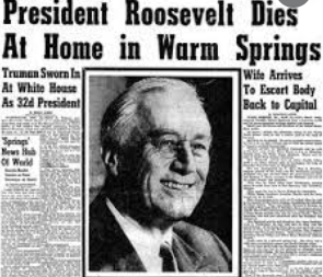 President Roosevelt dies at his retreat in Warm Springs, GA