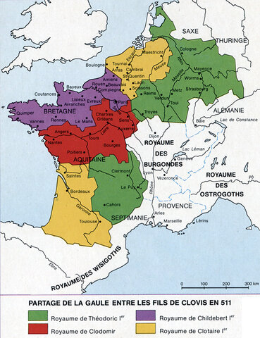 El reyno es dividio entre los hijos de Clodoveo.