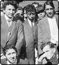 russians standing at angle island waiting to be let in