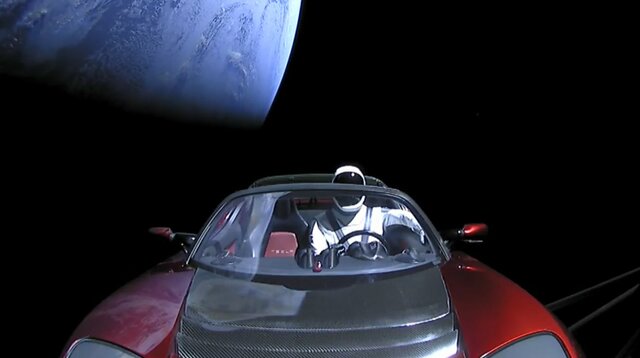 A car is launched into space