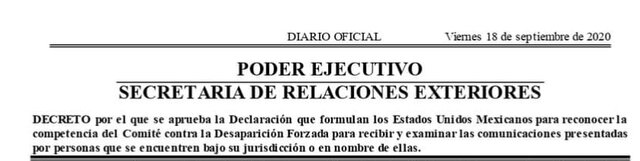 Bandera Verde para Comité contra la Desaparición Forzada de la ONU