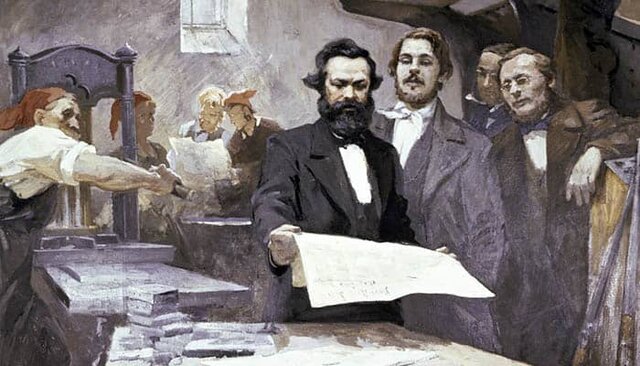 Marx y Engels en la redacción de la nueva gaceta renana