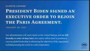 U.S. announces it will rejoin the Paris Agreement on climate change mitigation