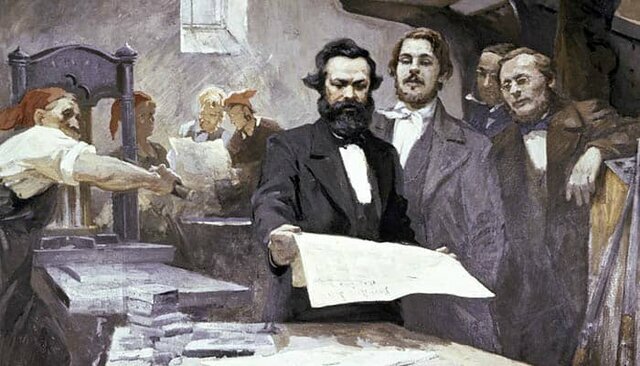 Marx i Engels en la redacción de la nueva gaceta renana