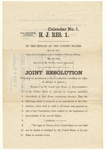 joint resolution proposing the amendment to the constitutuion extending the right of women suffrage