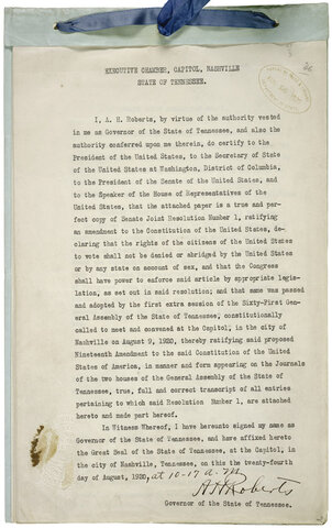 Tennesse's ratification of the 19th amendment