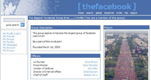 Primera versión de Facebook.