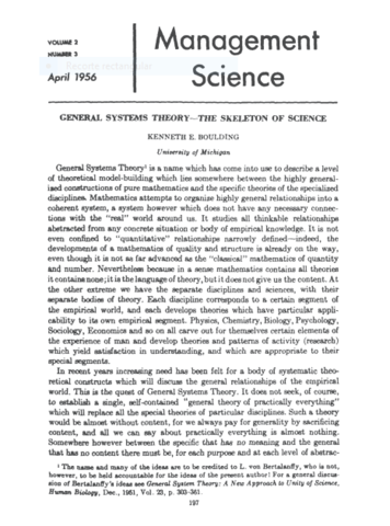 K. Boulding publica su libro "The Skeleton of Science"